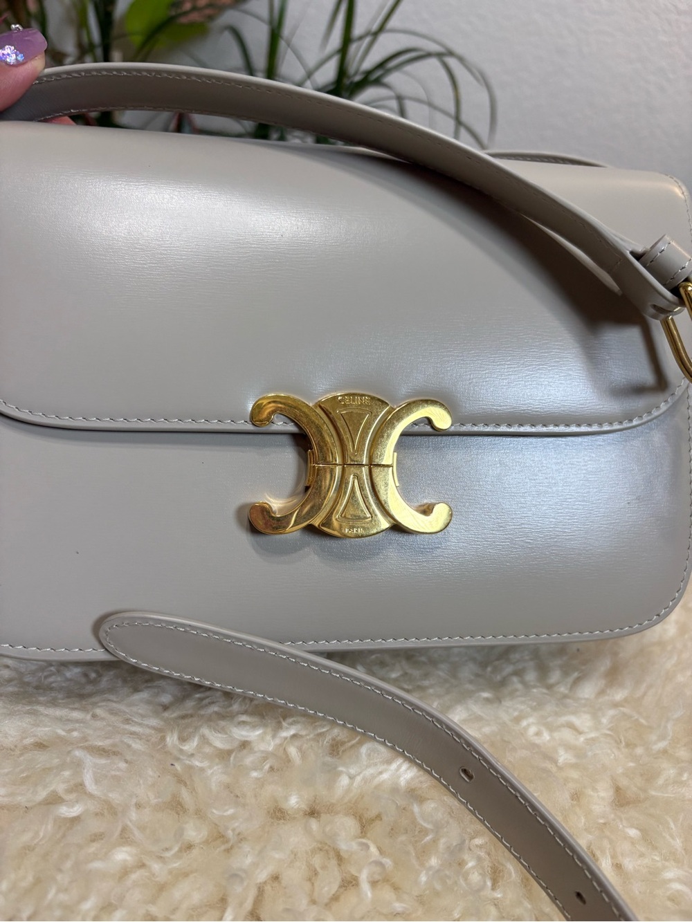 Celine Triomphe Shoulder Bag in Light Cream with Gold Hardware - Picture 8 of 13